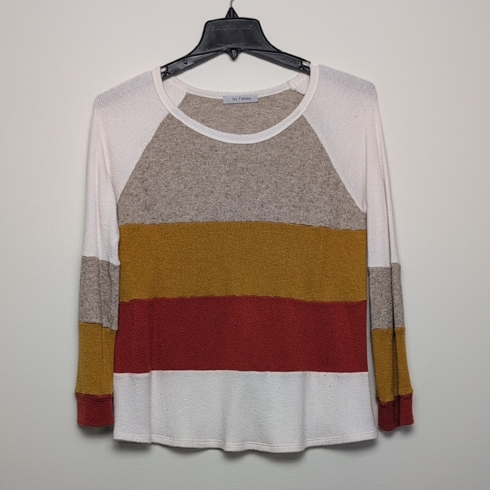 Ces Femme Color Block Long Sleeve Top in White, Gray, Gold and Red